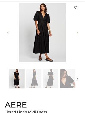 Black Tiered Linen Midi Dress